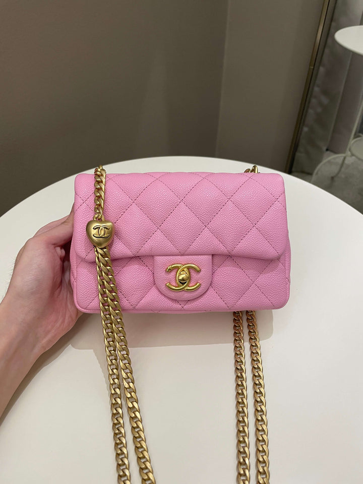 Chanel 23P Sweet Heart Mini Flap Candy Pink Caviar