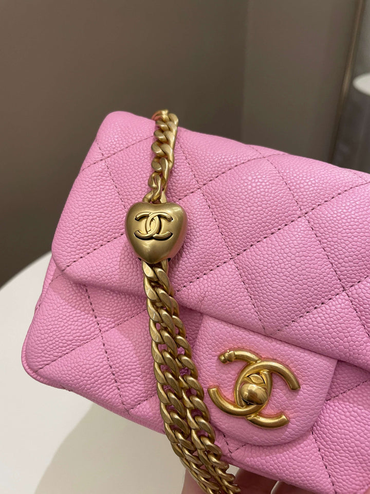 Chanel 23P Sweet Heart Mini Flap Candy Pink Caviar