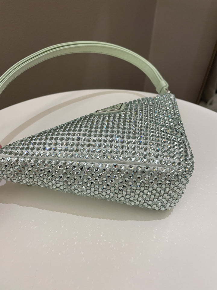 Prada Triangular Crystal Auqa Green
