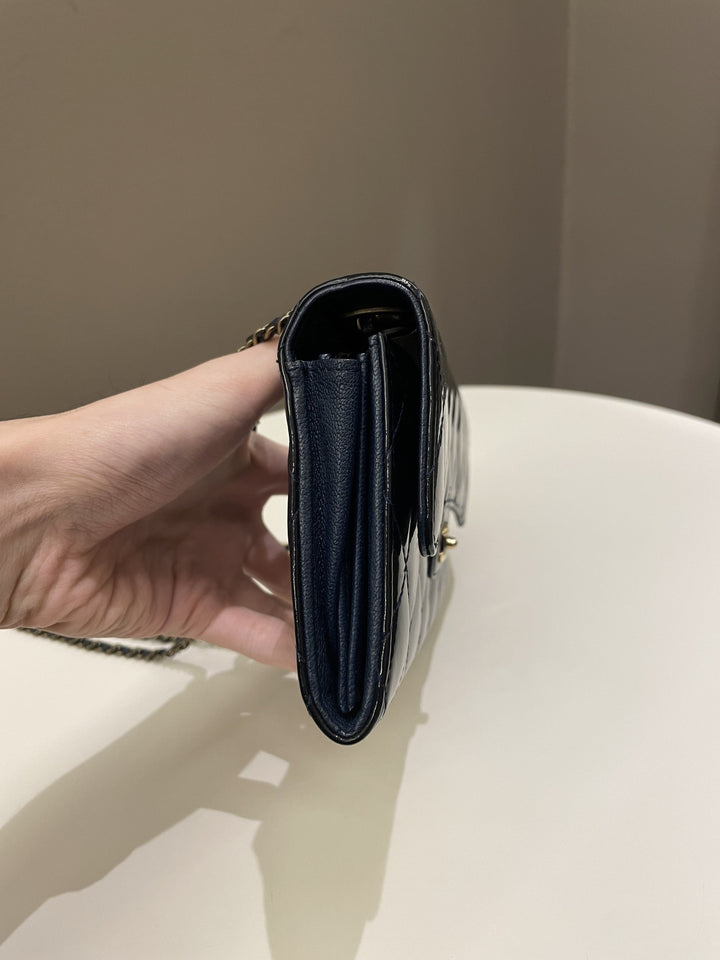 Chanel Double C Grommet Clutch On Chain Midnight Blue Patent