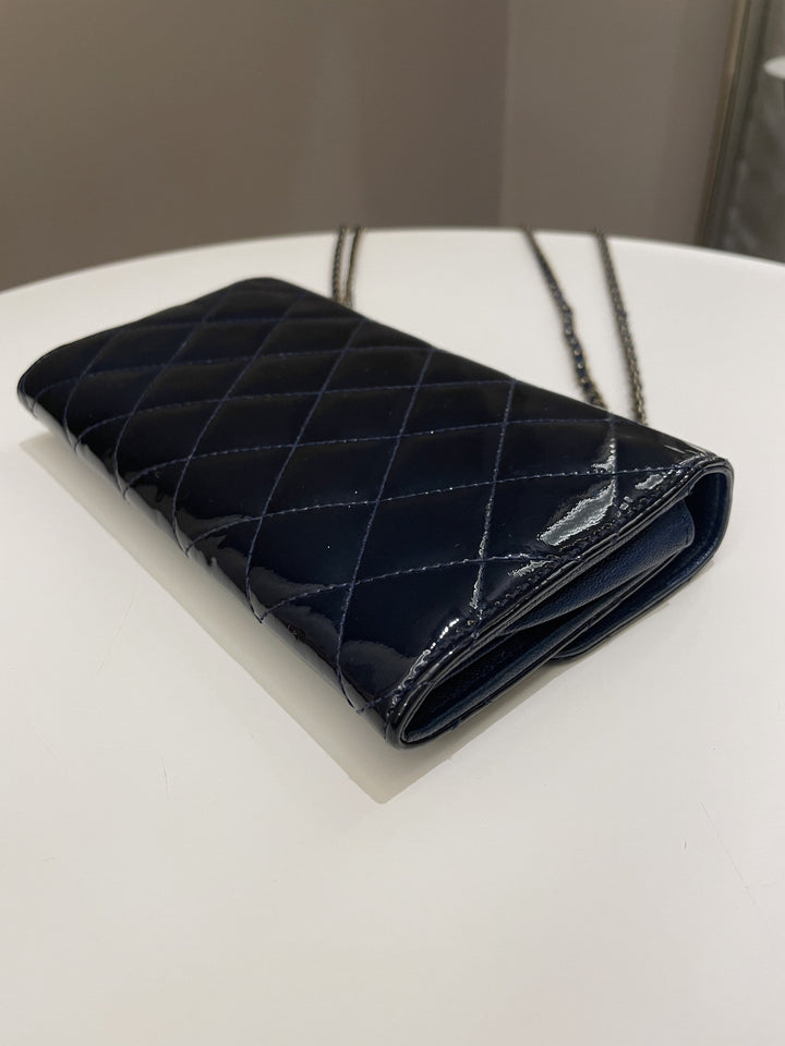 Chanel Double C Grommet Clutch On Chain Midnight Blue Patent
