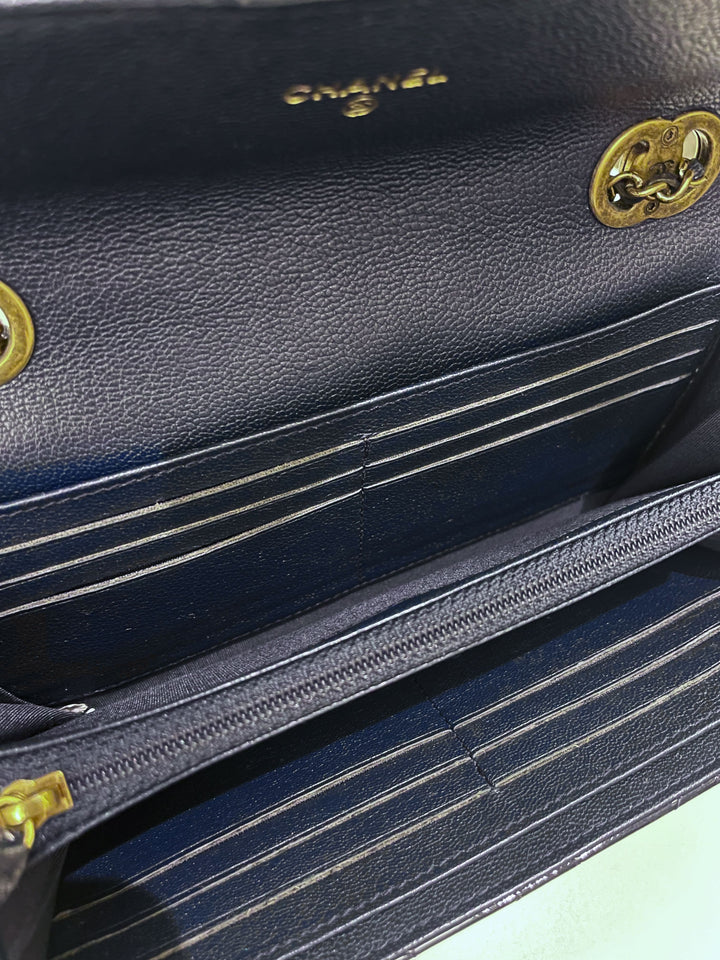 Chanel Double C Grommet Clutch On Chain Midnight Blue Patent
