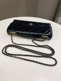 Chanel Double C Grommet Clutch On Chain Midnight Blue Patent
