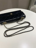 Chanel Double C Grommet Clutch On Chain Midnight Blue Patent