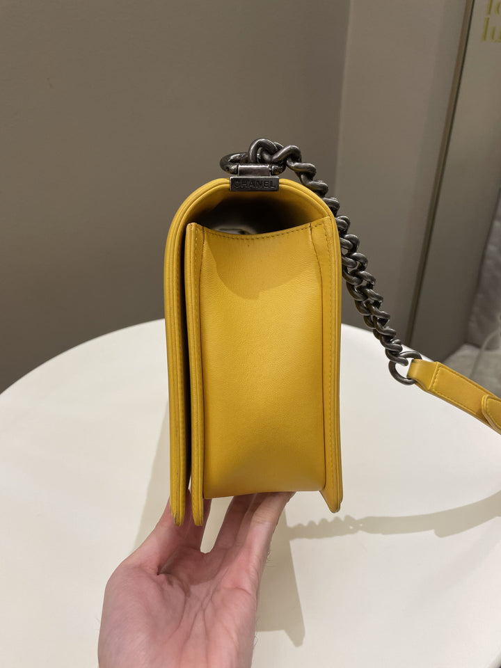 Chanel Quilted New Medium Boy Yellow Lambskin