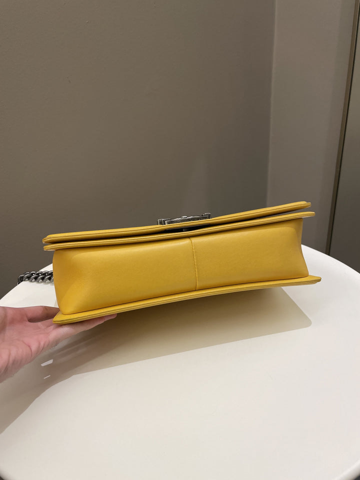 Chanel Quilted New Medium Boy Yellow Lambskin