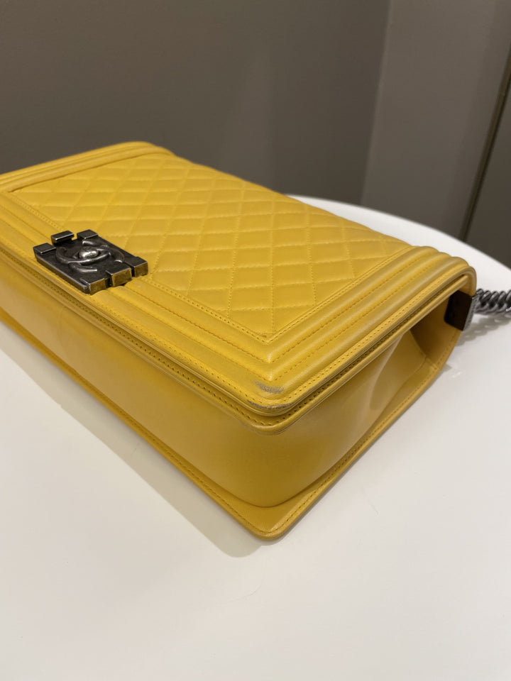 Chanel Quilted New Medium Boy Yellow Lambskin