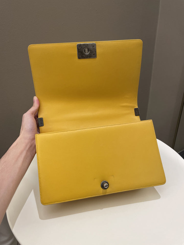 Chanel Quilted New Medium Boy Yellow Lambskin