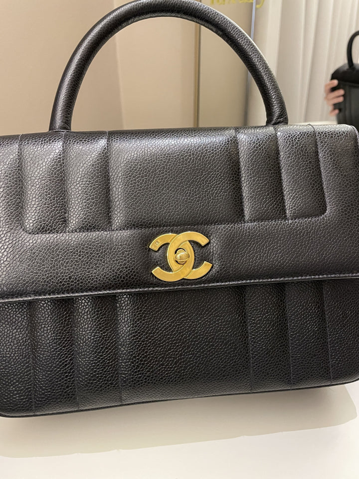 Chanel Vertical Quilted Top Handle  Black Caviar
