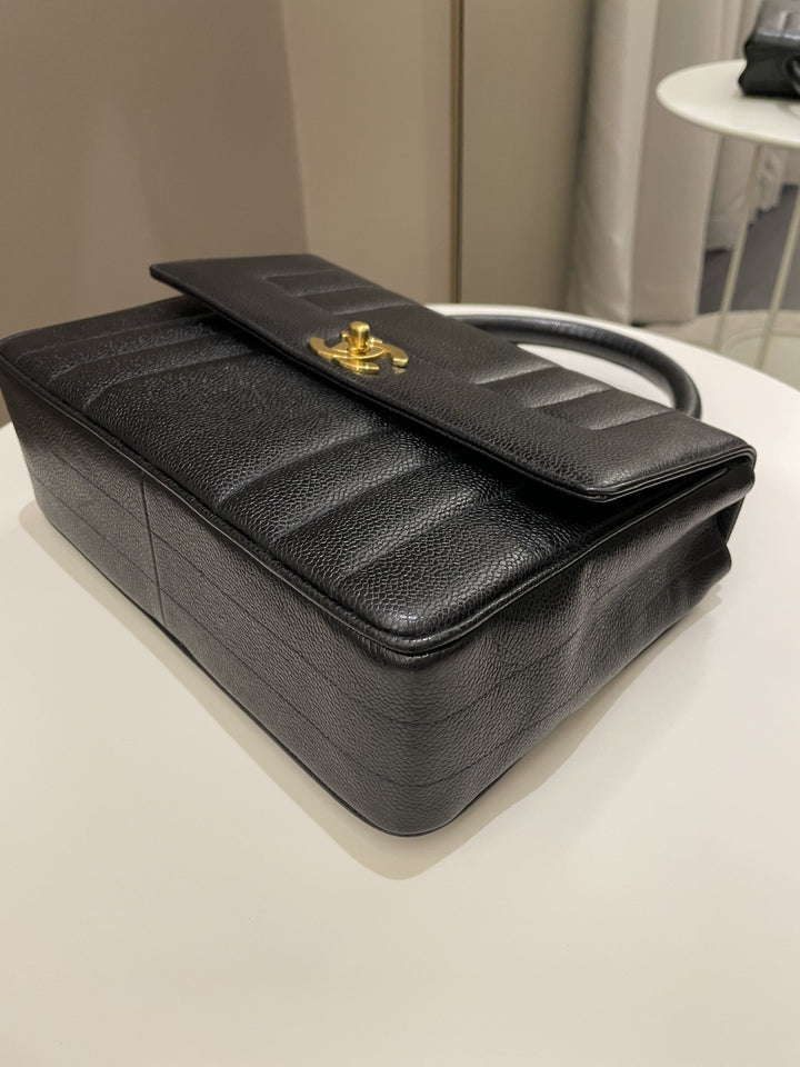 Chanel Vertical Quilted Top Handle  Black Caviar