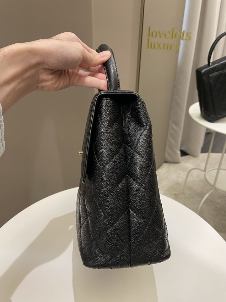 Chanel Kelly Quilted Top Handle Flap Black Caviar