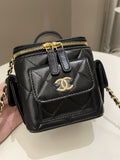 Chanel Vanity Square Top Handle Cargo Pocket Black Lambskin