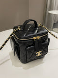 Chanel Vanity Square Top Handle Cargo Pocket Black Lambskin