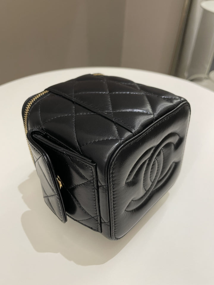 Chanel Vanity Square Top Handle Cargo Pocket Black Lambskin