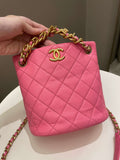 Chanel 23P Drawstring Bucket Bag Pink Stiff Lambskin