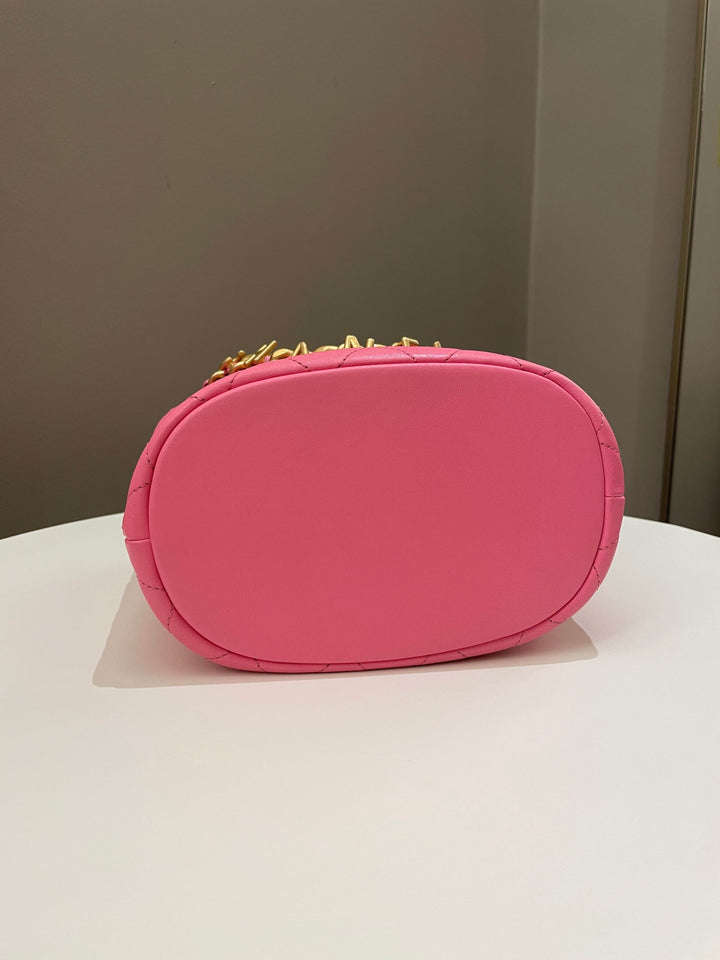 Chanel 23P Drawstring Bucket Bag Pink Stiff Lambskin