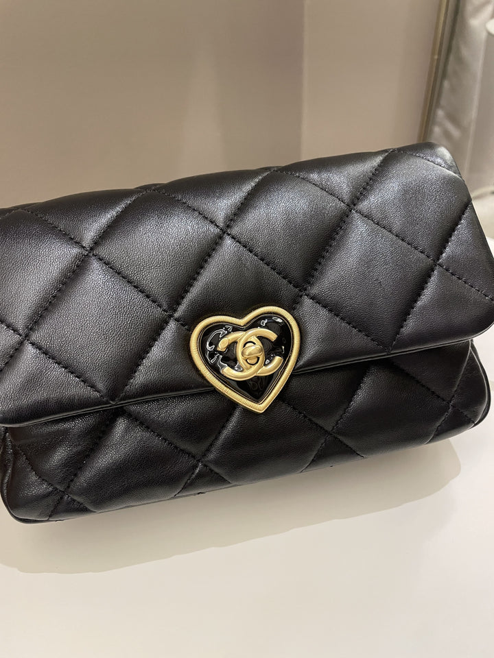 Chanel 23S Heart Flap Bag Black Lambskin