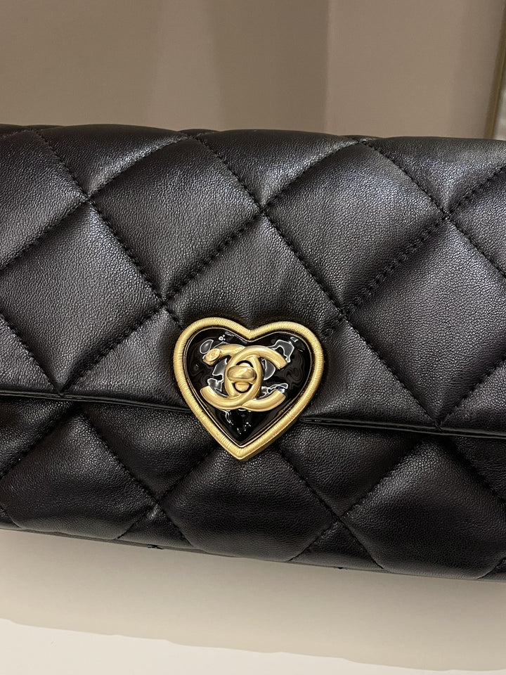 Chanel 23S Heart Flap Bag Black Lambskin