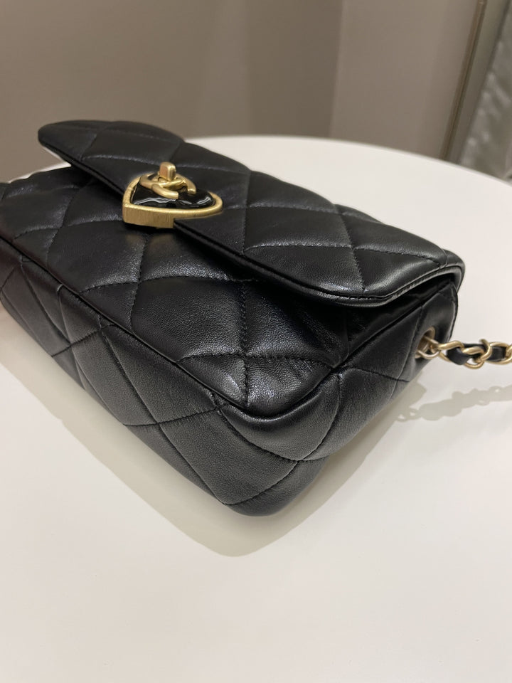 Chanel 23S Heart Flap Bag Black Lambskin