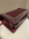 Chanel Quilted Old Medium Chained Boy Bag Burgundy Aged Calfskin