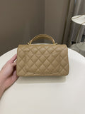 Chanel 22B Quilted Metal Top Handle Mini Rectangular Dark Beige Lambskin