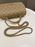 Chanel 22B Quilted Metal Top Handle Mini Rectangular Dark Beige Lambskin