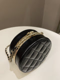 Chanel Quilted Round Evening Chain Clutch Black Lambskin