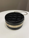 Chanel Quilted Round Evening Chain Clutch Black Lambskin