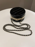 Chanel Quilted Round Evening Chain Clutch Black Lambskin