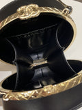 Chanel Quilted Round Evening Chain Clutch Black Lambskin