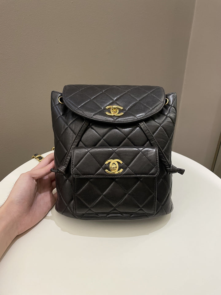 Chanel Quilted Vintage Duma Cc Backpack Black Lambskin