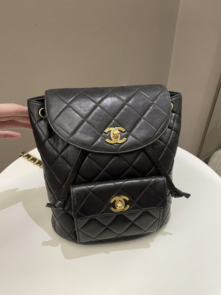 Chanel Quilted Vintage Duma Cc Backpack Black Lambskin