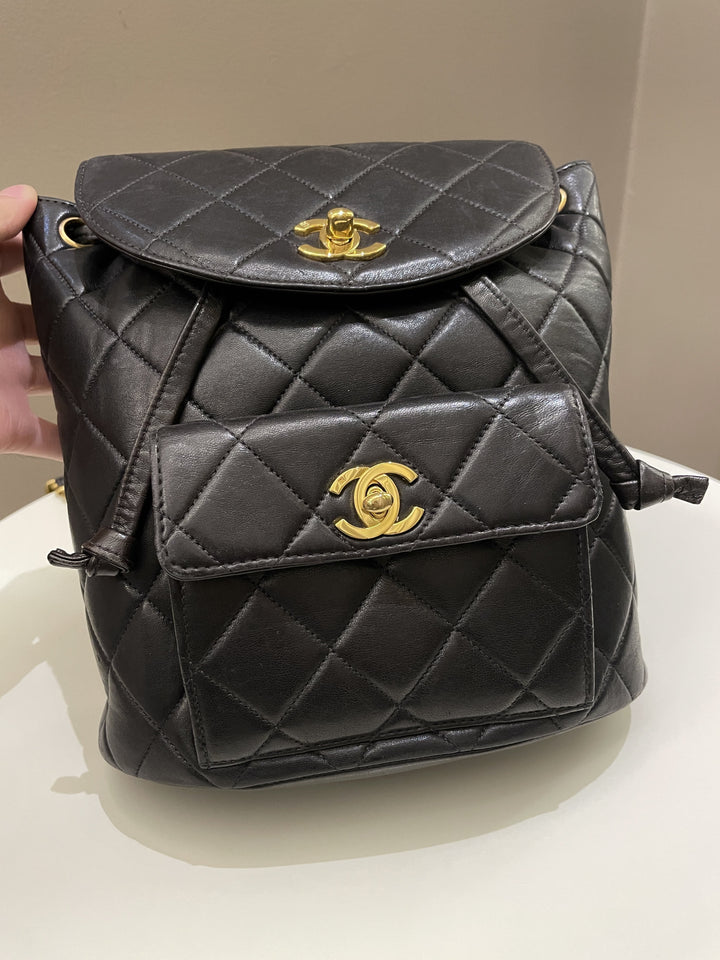 Chanel Quilted Vintage Duma Cc Backpack Black Lambskin