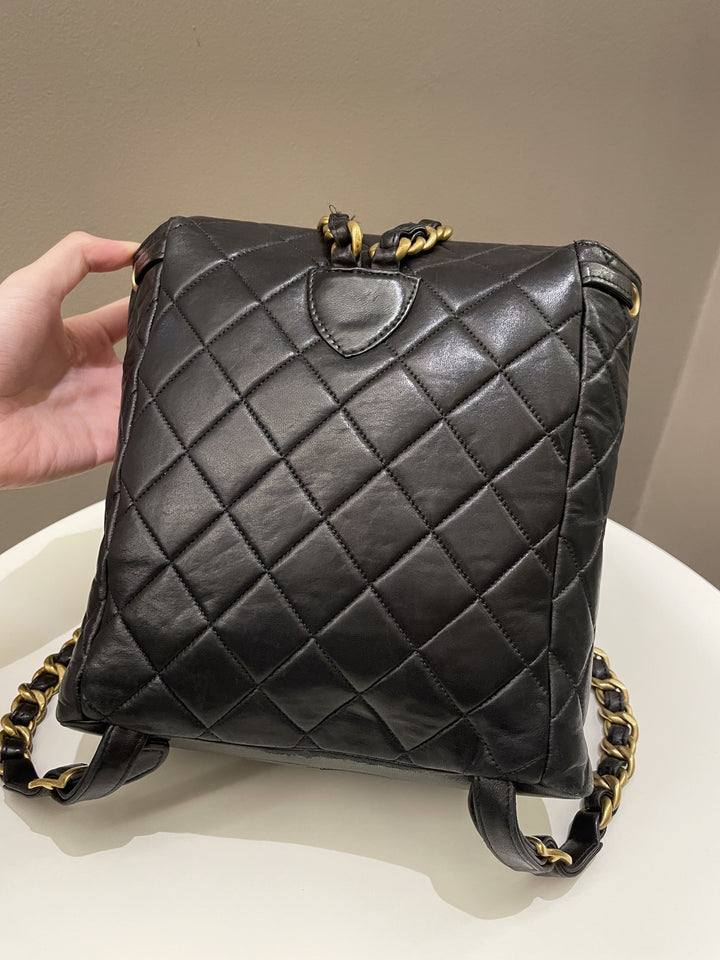 Chanel Quilted Vintage Duma Cc Backpack Black Lambskin