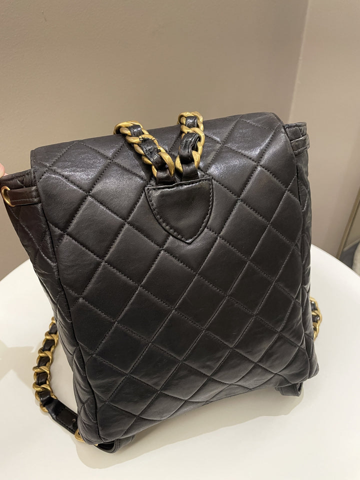 Chanel Quilted Vintage Duma Cc Backpack Black Lambskin
