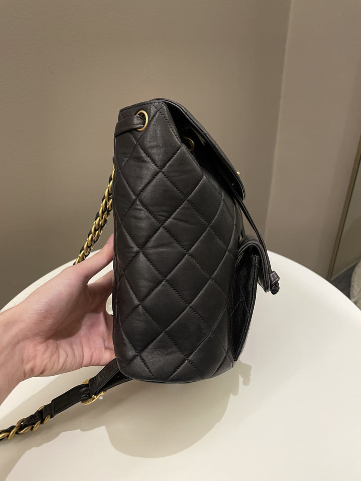 Chanel Quilted Vintage Duma Cc Backpack Black Lambskin
