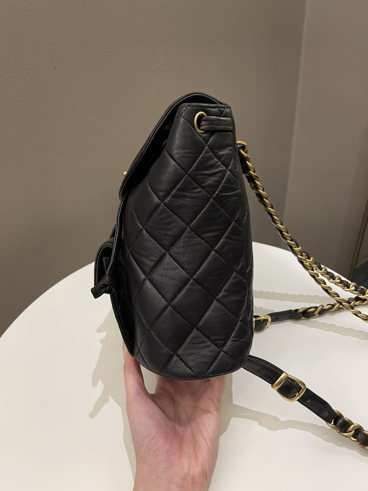 Chanel Quilted Vintage Duma Cc Backpack Black Lambskin