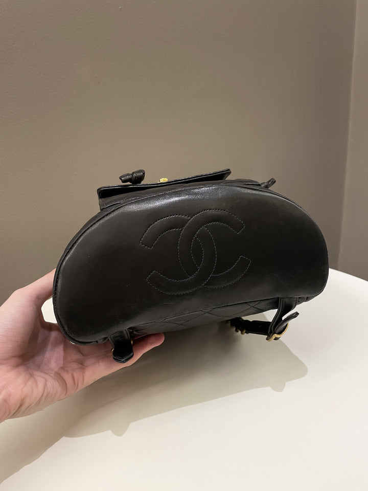 Chanel Quilted Vintage Duma Cc Backpack Black Lambskin