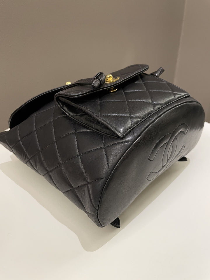 Chanel Quilted Vintage Duma Cc Backpack Black Lambskin