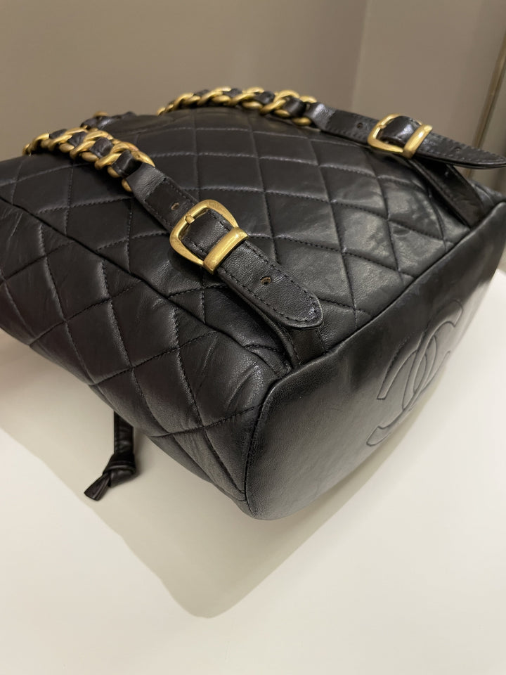 Chanel Quilted Vintage Duma Cc Backpack Black Lambskin