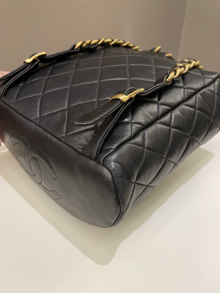 Chanel Quilted Vintage Duma Cc Backpack Black Lambskin