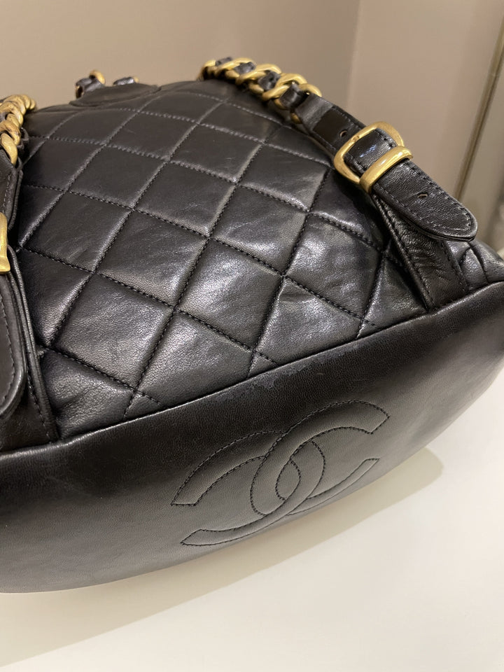 Chanel Quilted Vintage Duma Cc Backpack Black Lambskin