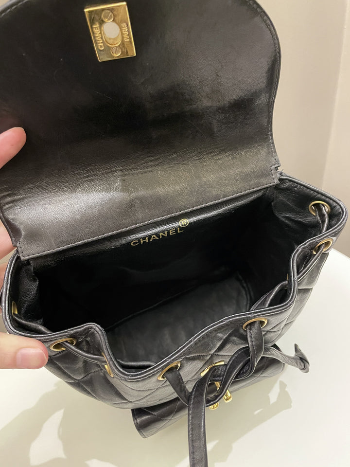 Chanel Quilted Vintage Duma Cc Backpack Black Lambskin