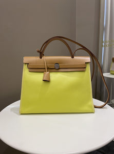 Hermes Herbag Zip 31 Lime coated canvas