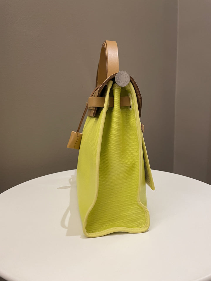 Hermes Herbag Zip 31 Lime coated canvas