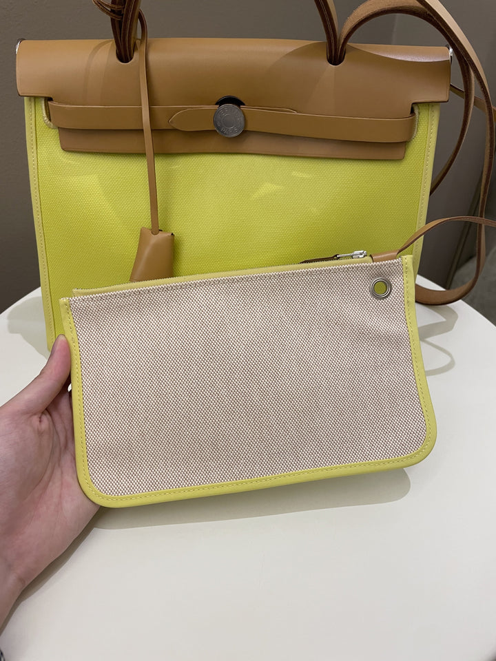 Hermes Herbag Zip 31 Lime coated canvas