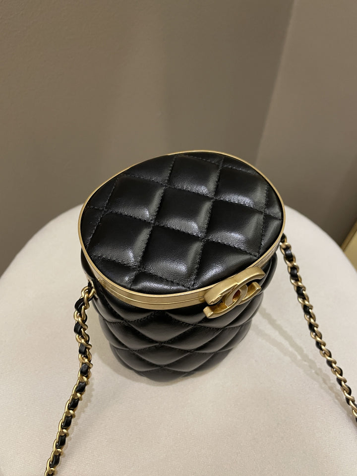 Chanel Quilted Cc Crown Box Vanity Black Lambskin