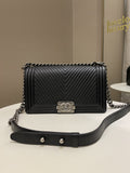 Chanel Herringbone Chevron Boy Old Medium Black Calfskin
