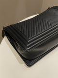 Chanel Herringbone Chevron Boy Old Medium Black Calfskin