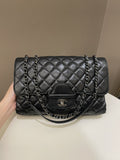 Chanel Quilted Jumbo Coco Loop Flap  Black Lambskin